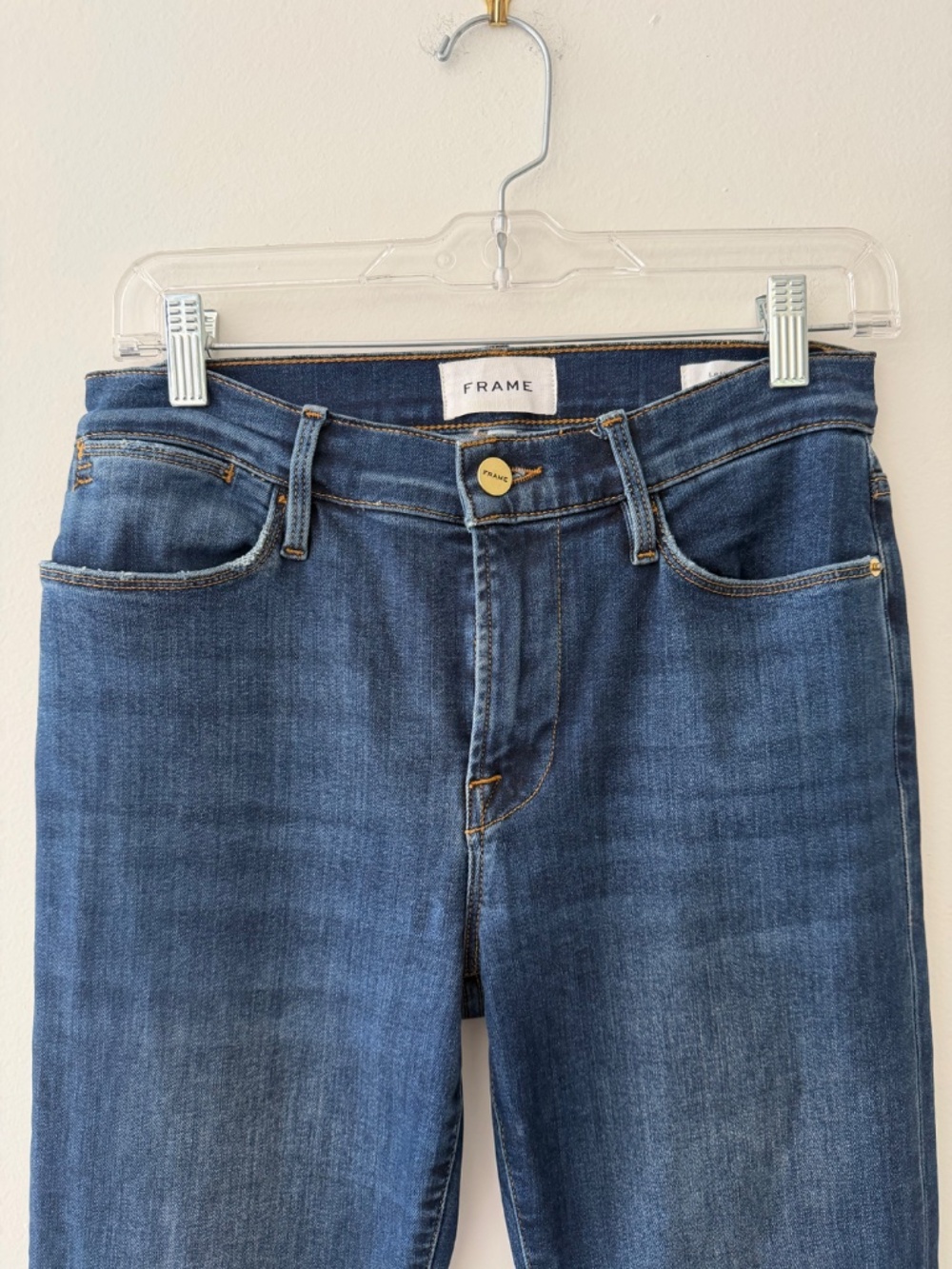 Frame 'Le High Flare' Dark Denim Stretch 5 Pocket Zip Size 27 - Picture 3 of 9